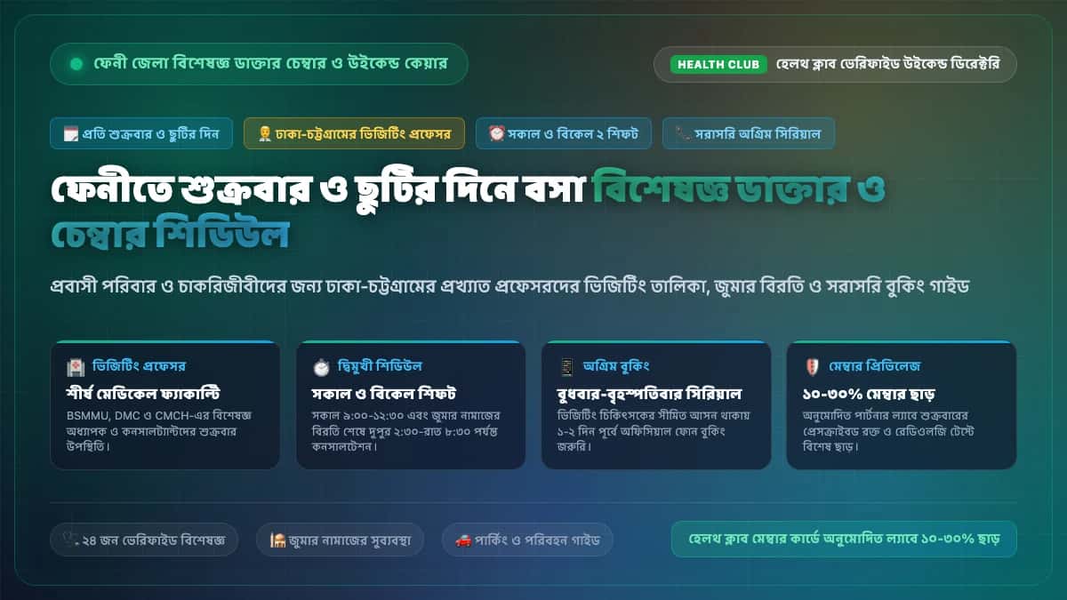 ফেনীতে শুক্রবার ও ছুটির দিনে বিশেষজ্ঞ ডাক্তার চেম্বার ও সিরিয়াল গাইড