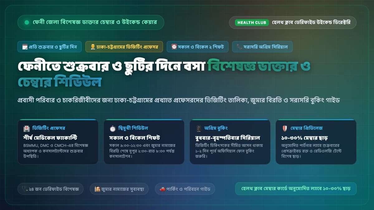 ফেনীতে শুক্রবার ও ছুটির দিনে বিশেষজ্ঞ ডাক্তার চেম্বার ও সিরিয়াল গাইড