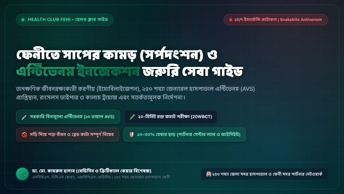 ফেনীতে সাপের কামড় ও এন্টিভেনম ইনজেকশন সেবা জরুরি গাইড - Health Club